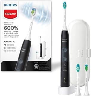 Philips Colgate Escova de Dente Elétrica SonicPro 50 - Remove Placa, Gengivas Saudáveis, Recarregável, 3 Cabeças, Estojo de Viagem, Bivolt